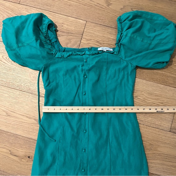Nordstrom (One One Six label) green linen dress with puffy sleeves size small - Picture 3 of 10